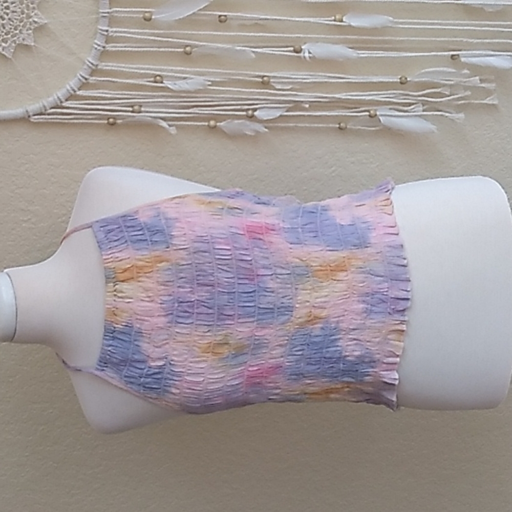 Pastel Tie Dye Smocked Halter Top Size XL